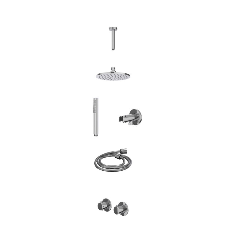 Winkelwagen 28 Excl. inbouwbox regendoucheset inbouwthermostaatkraan met 2-weg stop-omstel symmetry, 15cm plafondbuis, R20cmME, houder met uitlaat, doucheslang 150cm en staafmodel