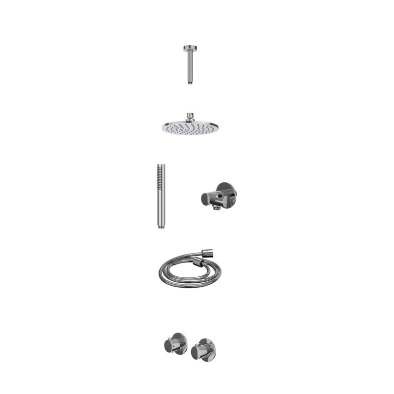 Winkelwagen 37 Excl. inbouwbox regendoucheset inbouwthermostaatkraan met 2-weg stop-omstel symmetry, 15cm plafondbuis, R20cmME, verstelbare steun met geïnt. uitlaat, doucheslang 150cm en staafmodel