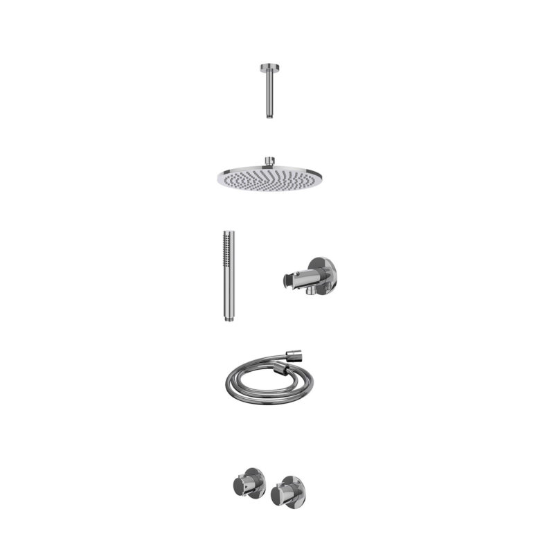 Winkelwagen 14 Excl. inbouwbox regendoucheset inbouwthermostaatkraan met 2-weg stop-omstel symmetry, 15cm plafondbuis, R25cmME, houder met uitlaat, doucheslang 150cm en staafmodel