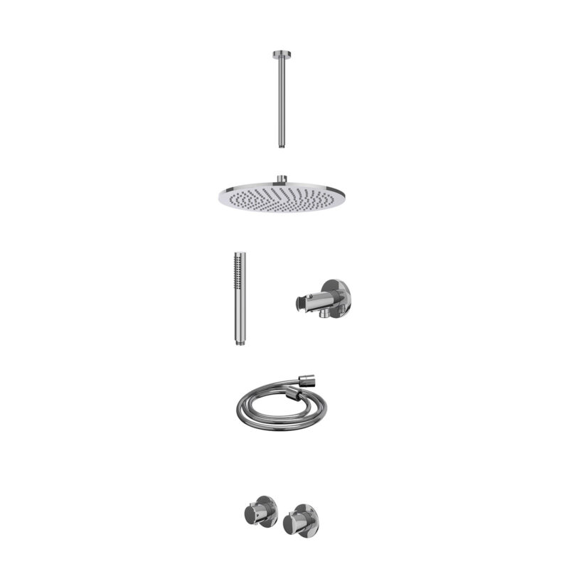 Winkelwagen 36 Excl. inbouwbox regendoucheset inbouwthermostaatkraan met 2-weg stop-omstel symmetry, 30cm plafondbuis, R30cmME, houder met uitlaat, doucheslang 150cm en staafmodel
