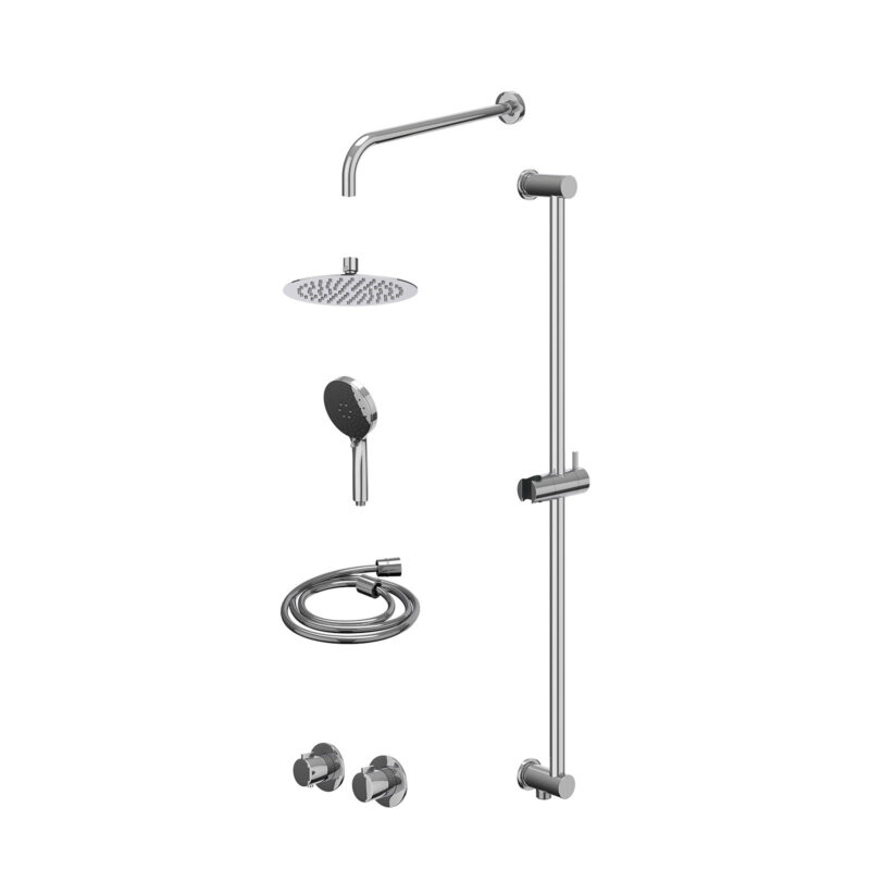 Winkelwagen 27 Excl. inbouwbox regendoucheset inbouwthermostaatkraan met 2-weg stop-omstel symmetry, 40cm wandarm, R20cmSL, glijstang met uitlaat, doucheslang 150cm en 3-standen handdouche
