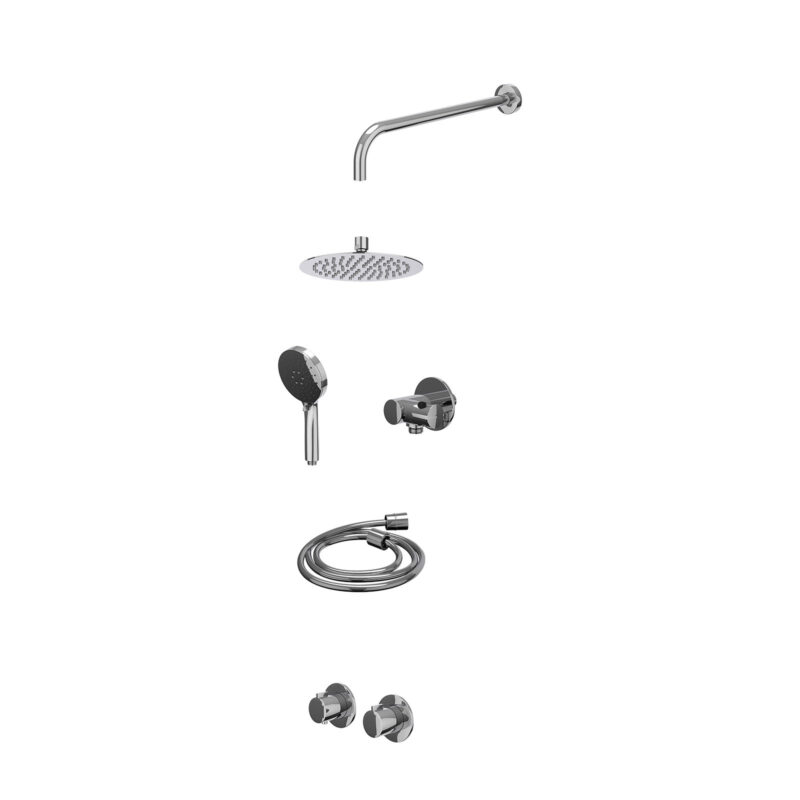Excl. inbouwbox regendoucheset inbouwthermostaatkraan met 2-weg stop-omstel symmetry, 40cm wandarm, R20cmSL, verstelbare steun met geïnt. uitlaat, doucheslang 150cm en 3-standen handdouche