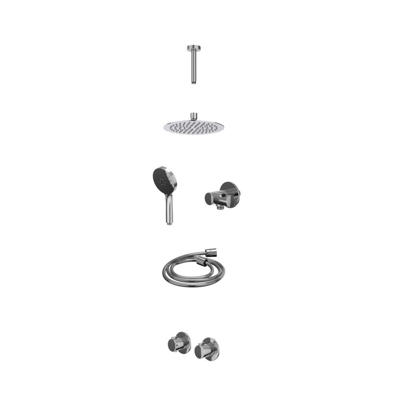 Excl. inbouwbox regendoucheset inbouwthermostaatkraan met 2-weg stop-omstel symmetry, 15cm plafondbuis, R20cmSL, verstelbare steun met geïnt. uitlaat, doucheslang 150cm en 3-standen handdouche