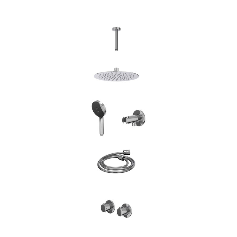 Winkelwagen 31 Excl. inbouwbox regendoucheset inbouwthermostaatkraan met 2-weg stop-omstel symmetry, 15cm plafondbuis, R25cmSL, houder met uitlaat, doucheslang 150cm en 3-standen handdouche