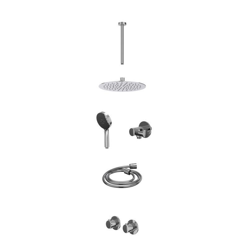 Excl. inbouwbox regendoucheset inbouwthermostaatkraan met 2-weg stop-omstel symmetry, 30cm plafondbuis, R25cmSL, verstelbare steun met geïnt. uitlaat, doucheslang 150cm en 3-standen handdouche