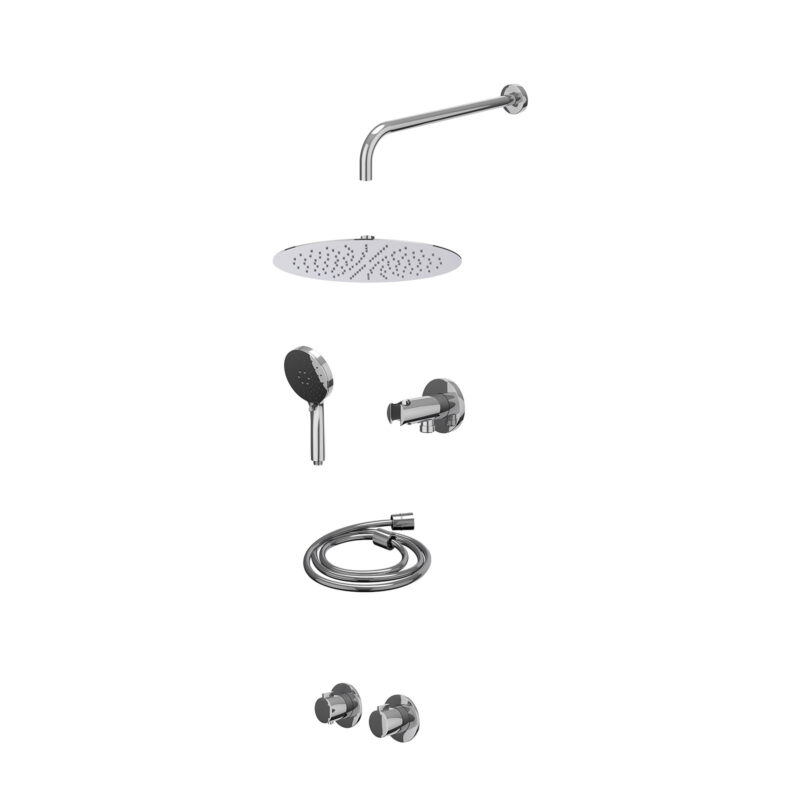 Excl. inbouwbox regendoucheset inbouwthermostaatkraan met 2-weg stop-omstel symmetry, 40cm wandarm, R30cmSL, houder met uitlaat, doucheslang 150cm en 3-standen handdouche