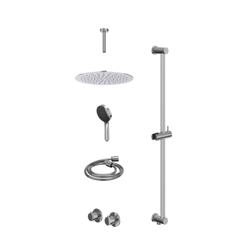 Excl. inbouwbox regendoucheset inbouwthermostaatkraan met 2-weg stop-omstel symmetry, 15cm plafondbuis, R30cmSL, glijstang me