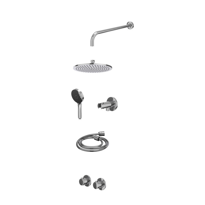 Winkelwagen 13 Excl. inbouwbox regendoucheset inbouwthermostaatkraan met 2-weg stop-omstel symmetry, 40cm wandarm, R25cmME, houder met uitlaat, doucheslang 150cm en 3-standen handdouche