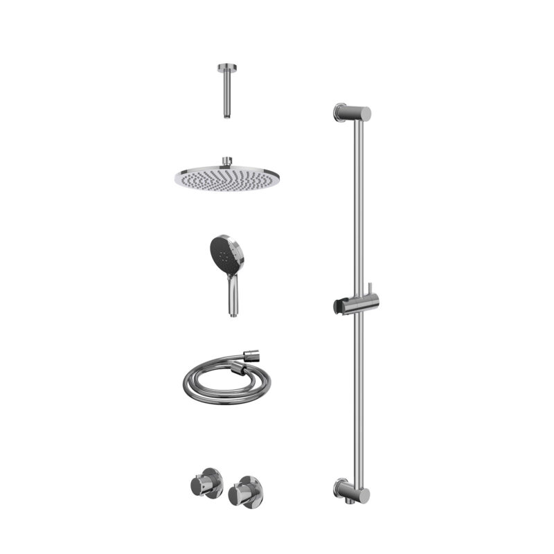Excl. inbouwbox regendoucheset inbouwthermostaatkraan met 2-weg stop-omstel symmetry, 15cm plafondbuis, R25cmME, glijstang me