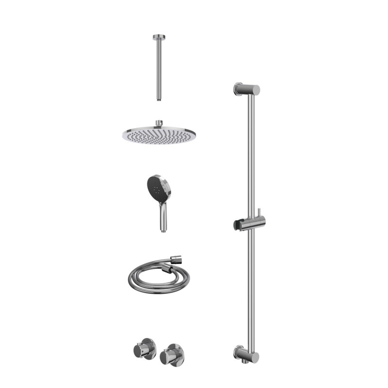 Winkelwagen 50 Excl. inbouwbox regendoucheset inbouwthermostaatkraan met 2-weg stop-omstel symmetry, 30cm plafondbuis, R25cmME, glijstang met uitlaat, doucheslang 150cm en 3-standen handdouche