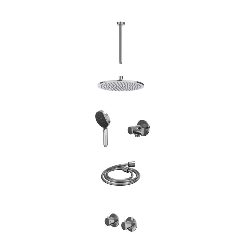 Winkelwagen 26 Excl. inbouwbox regendoucheset inbouwthermostaatkraan met 2-weg stop-omstel symmetry, 30cm plafondbuis, R25cmME, verstelbare steun met geïnt. uitlaat, doucheslang 150cm en 3-standen handdouche