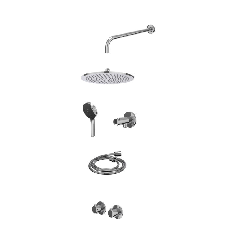 Winkelwagen 38 Excl. inbouwbox regendoucheset inbouwthermostaatkraan met 2-weg stop-omstel symmetry, 40cm wandarm, R30cmME, houder met uitlaat, doucheslang 150cm en 3-standen handdouche