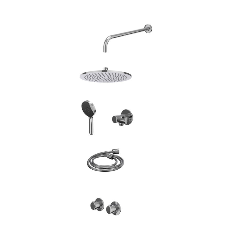 Excl. inbouwbox regendoucheset inbouwthermostaatkraan met 2-weg stop-omstel symmetry, 40cm wandarm, R30cmME, verstelbare steun met geïnt. uitlaat, doucheslang 150cm en 3-standen handdouche