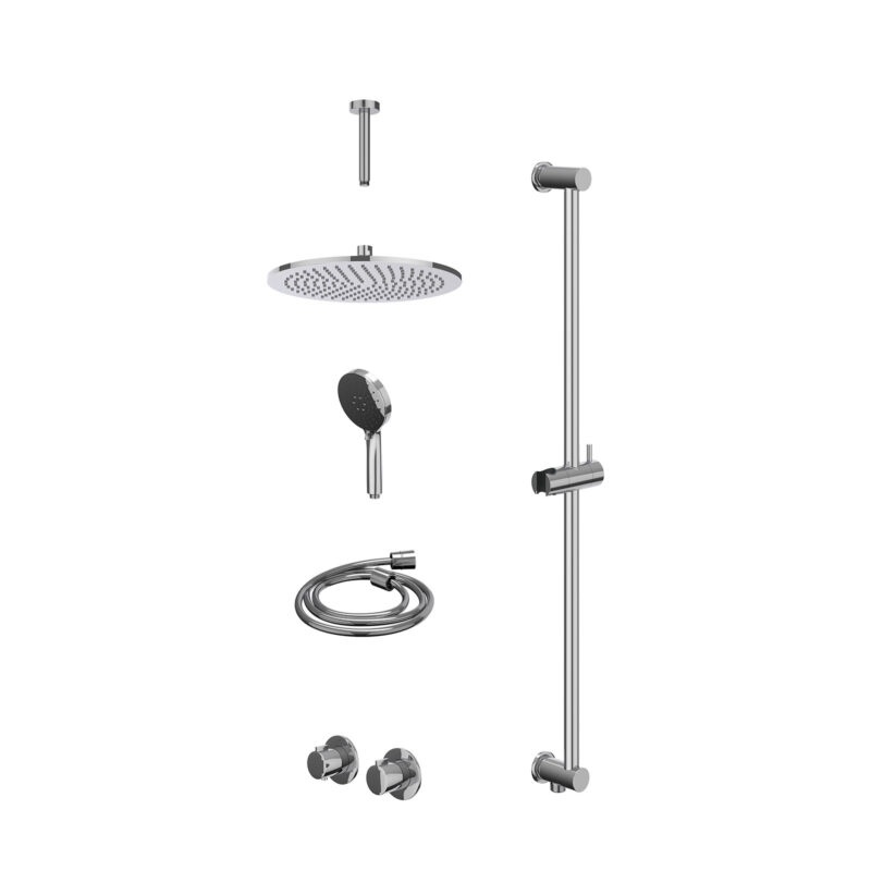 Winkelwagen 27 Excl. inbouwbox regendoucheset inbouwthermostaatkraan met 2-weg stop-omstel symmetry, 15cm plafondbuis, R30cmME, glijstang met uitlaat, doucheslang 150cm en 3-standen handdouche