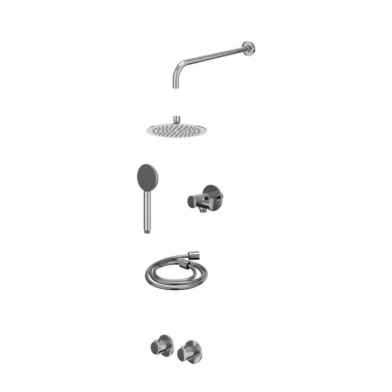 Excl. inbouwbox regendoucheset inbouwthermostaatkraan met 2-weg stop-omstel symmetry, 40cm wandarm, R20cmSL, verstelbare steun met geïnt. uitlaat, doucheslang 150cm en satin spray handdouche