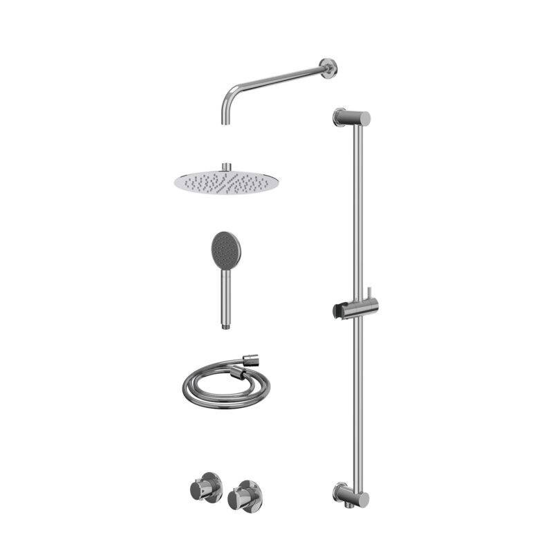 Winkelwagen 37 Excl. inbouwbox regendoucheset inbouwthermostaatkraan met 2-weg stop-omstel symmetry, 40cm wandarm, R25cmSL, glijstang met uitlaat, doucheslang 150cm en satin spray handdouche