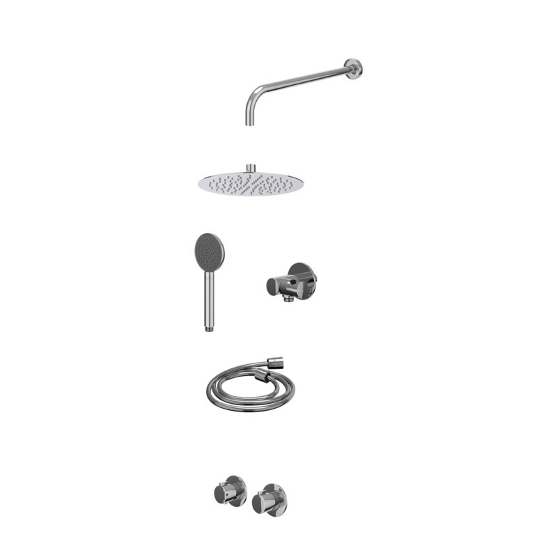 Winkelwagen 9 Excl. inbouwbox regendoucheset inbouwthermostaatkraan met 2-weg stop-omstel symmetry, 40cm wandarm, R25cmSL, verstelbare steun met geïnt. uitlaat, doucheslang 150cm en satin spray handdouche