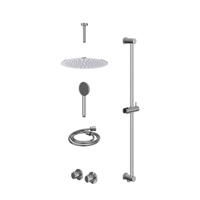 Excl. inbouwbox regendoucheset inbouwthermostaatkraan met 2-weg stop-omstel symmetry, 15cm plafondbuis, R30cmSL, glijstang me