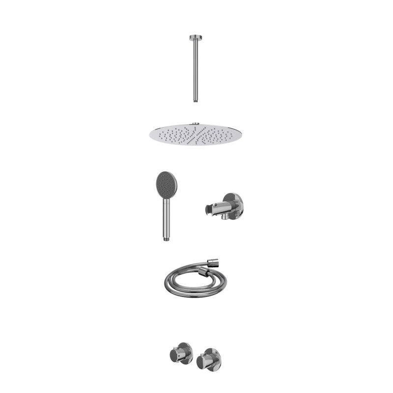 Winkelwagen 34 Excl. inbouwbox regendoucheset inbouwthermostaatkraan met 2-weg stop-omstel symmetry, 30cm plafondbuis, R30cmSL, houder met uitlaat, doucheslang 150cm en satin spray handdouche