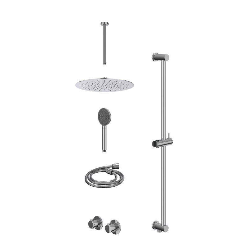 Winkelwagen 34 Excl. inbouwbox regendoucheset inbouwthermostaatkraan met 2-weg stop-omstel symmetry, 30cm plafondbuis, R30cmSL, glijstang met uitlaat, doucheslang 150cm en satin spray handdouche