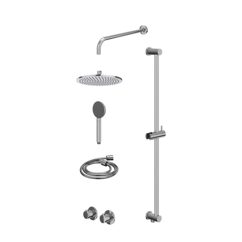 Winkelwagen 29 Excl. inbouwbox regendoucheset inbouwthermostaatkraan met 2-weg stop-omstel symmetry, 40cm wandarm, R25cmME, glijstang met uitlaat, doucheslang 150cm en satin spray handdouche