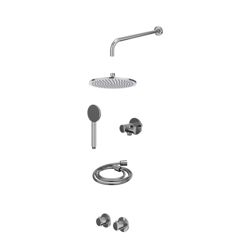 Winkelwagen 48 Excl. inbouwbox regendoucheset inbouwthermostaatkraan met 2-weg stop-omstel symmetry, 40cm wandarm, R25cmME, verstelbare steun met geïnt. uitlaat, doucheslang 150cm en satin spray handdouche