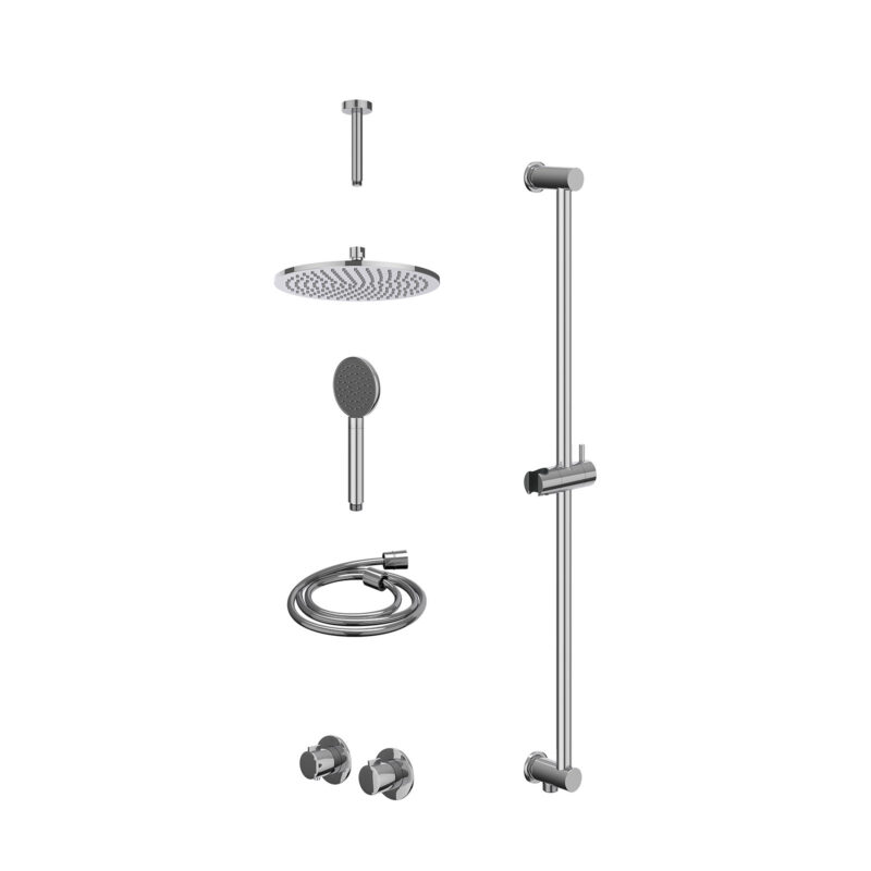 Excl. inbouwbox regendoucheset inbouwthermostaatkraan met 2-weg stop-omstel symmetry, 15cm plafondbuis, R25cmME, glijstang me