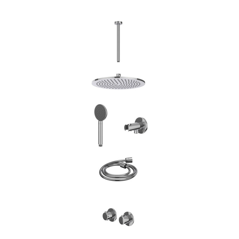 Winkelwagen 19 Excl. inbouwbox regendoucheset inbouwthermostaatkraan met 2-weg stop-omstel symmetry, 30cm plafondbuis, R30cmME, houder met uitlaat, doucheslang 150cm en satin spray handdouche
