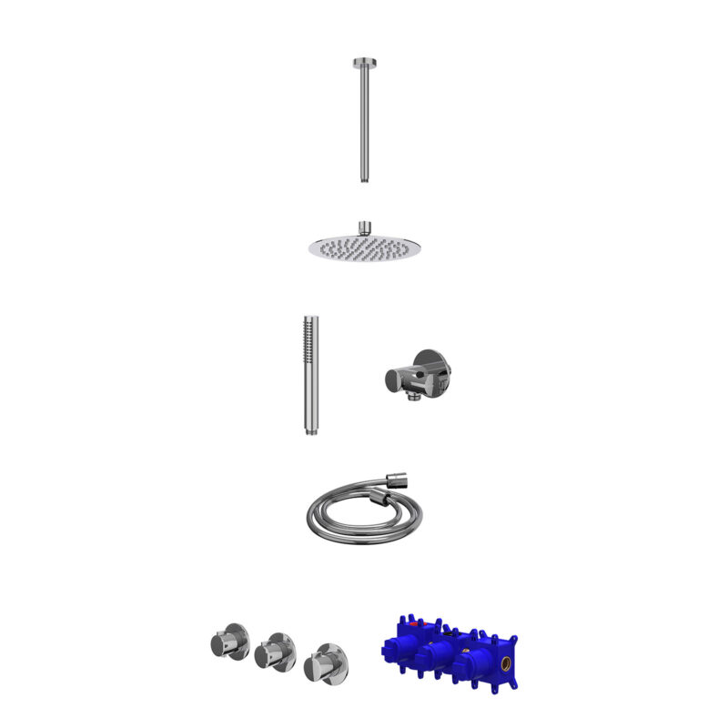 Winkelwagen 5 Regendoucheset inbouwthermostaatkraan met 2 vaste stopkranen symmetry, plafondbuis 30cm, R20cmSL, verstelbare steun met geïnt