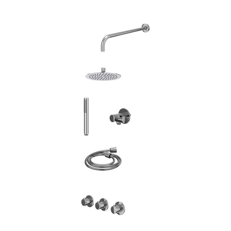 Winkelwagen 29 Excl. inbouwbox regendoucheset inbouwthermostaatkraan met 2 vaste stopkranen symmetry, wandarm, R20cmSL, verstelbare steun met geïnt. uitlaat, doucheslang 150cm en staafmodel