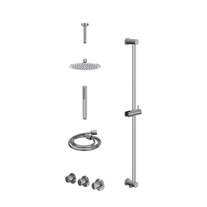 Excl. inbouwbox regendoucheset inbouwthermostaatkraan met 2 vaste stopkranen symmetry, plafondbuis 15cm, R20cmSL, glijstang m
