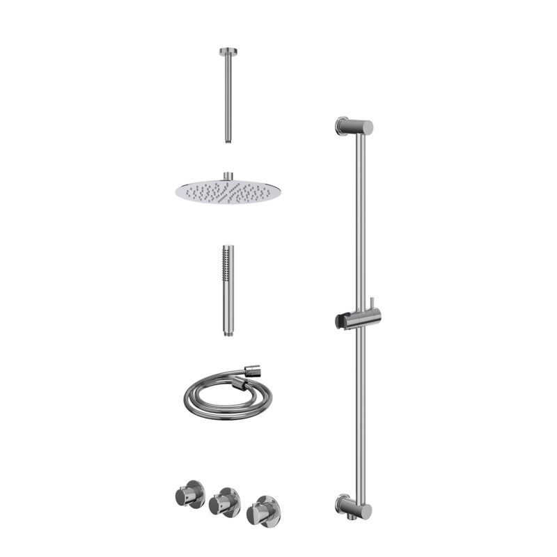 Excl. inbouwbox regendoucheset inbouwthermostaatkraan met 2 vaste stopkranen symmetry, plafondbuis 30cm, R25cmSL, glijstang m