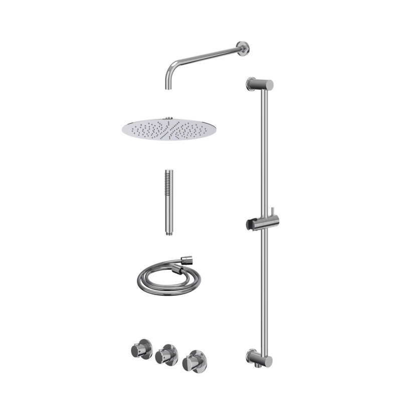 Winkelwagen 45 Excl. inbouwbox regendoucheset inbouwthermostaatkraan met 2 vaste stopkranen symmetry, wandarm, R30cmSL, glijstang met uitlaa