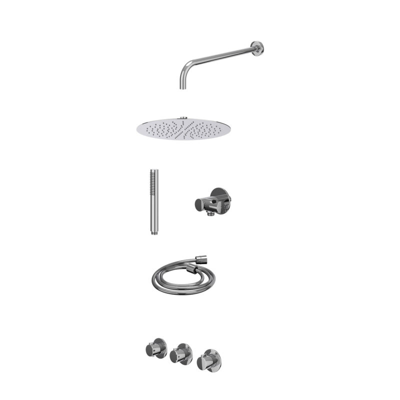 Winkelwagen 35 Excl. inbouwbox regendoucheset inbouwthermostaatkraan met 2 vaste stopkranen symmetry, wandarm, R30cmSL, verstelbare steun met geïnt. uitlaat, doucheslang 150cm en staafmodel
