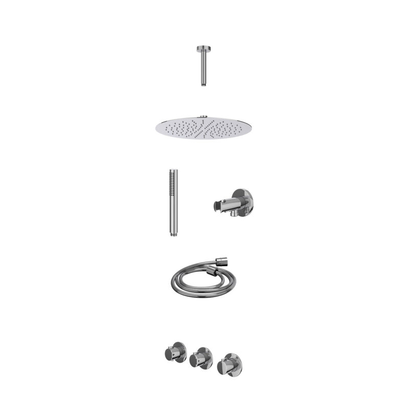 Excl. inbouwbox regendoucheset inbouwthermostaatkraan met 2 vaste stopkranen symmetry, plafondbuis 15cm, R30cmSL, houder met 
