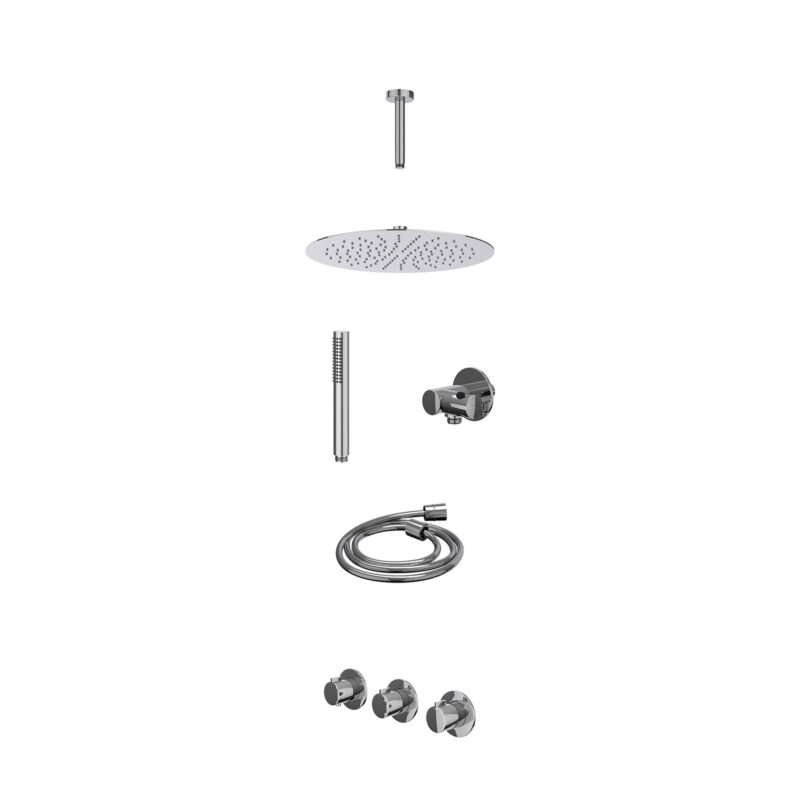 Excl. inbouwbox regendoucheset inbouwthermostaatkraan met 2 vaste stopkranen symmetry, plafondbuis 15cm, R30cmSL, verstelbare