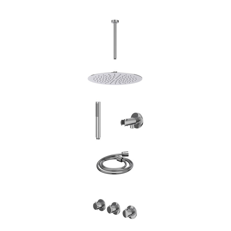 Winkelwagen 11 Excl. inbouwbox regendoucheset inbouwthermostaatkraan met 2 vaste stopkranen symmetry, plafondbuis 30cm, R30cmSL, houder met uitlaat, doucheslang 150cm en staafmodel