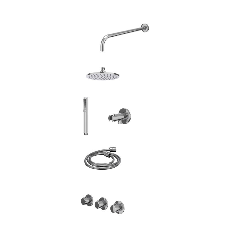 Excl. inbouwbox regendoucheset inbouwthermostaatkraan met 2 vaste stopkranen symmetry, wandarm, R20cmME, houder met uitlaat, 