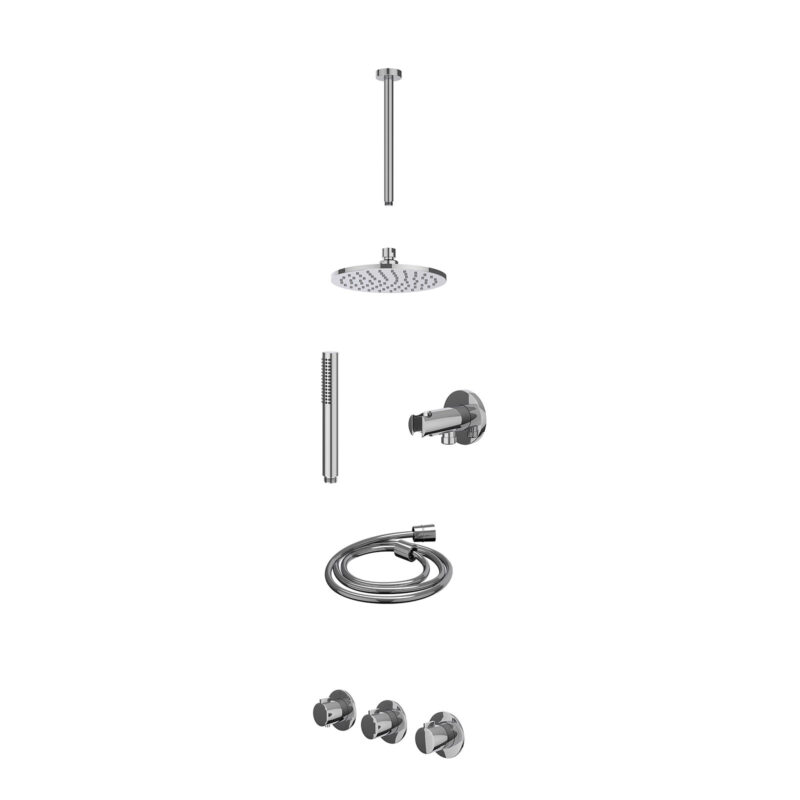 Excl. inbouwbox regendoucheset inbouwthermostaatkraan met 2 vaste stopkranen symmetry, plafondbuis 30cm, R20cmME, houder met 