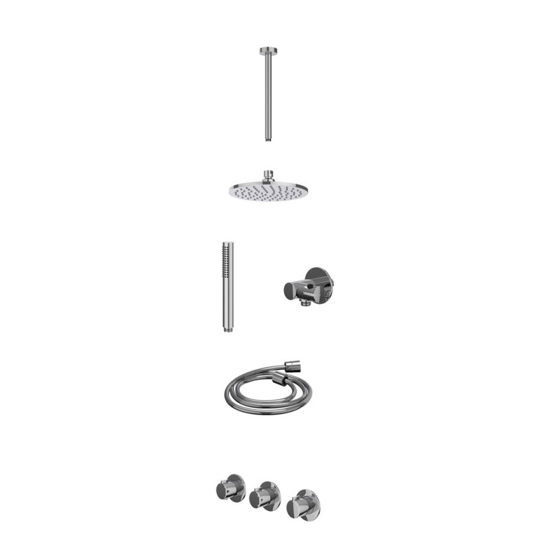 Excl. inbouwbox regendoucheset inbouwthermostaatkraan met 2 vaste stopkranen symmetry, plafondbuis 30cm, R20cmME, verstelbare steun met geïnt. uitlaat, doucheslang 150cm en staafmodel