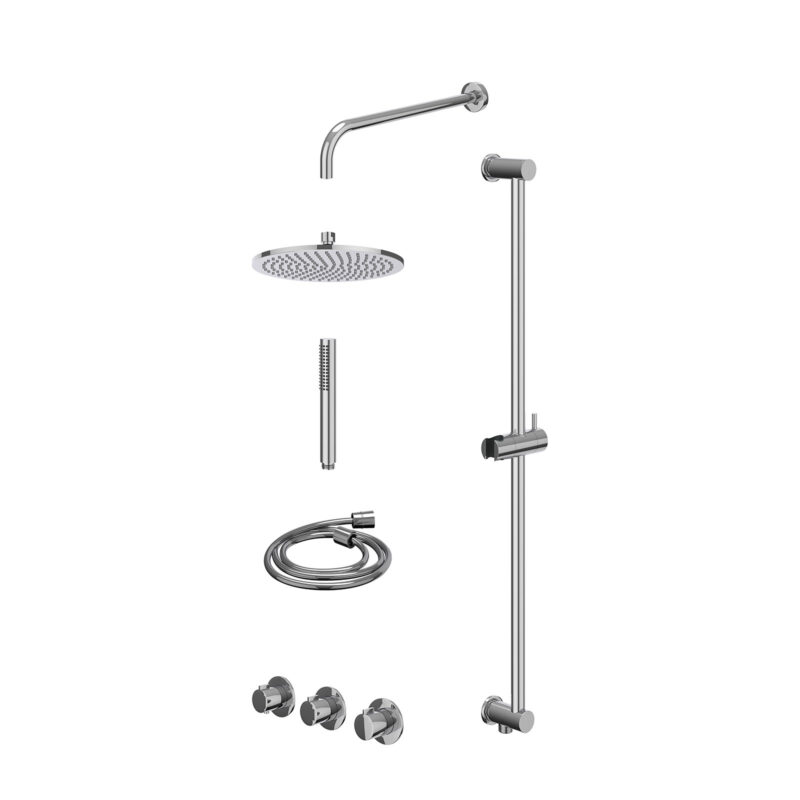Excl. inbouwbox regendoucheset inbouwthermostaatkraan met 2 vaste stopkranen symmetry, wandarm, R25cmME, glijstang met uitlaa