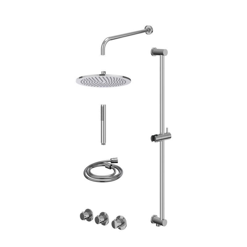 Excl. inbouwbox regendoucheset inbouwthermostaatkraan met 2 vaste stopkranen symmetry, wandarm, R30cmME, glijstang met uitlaa