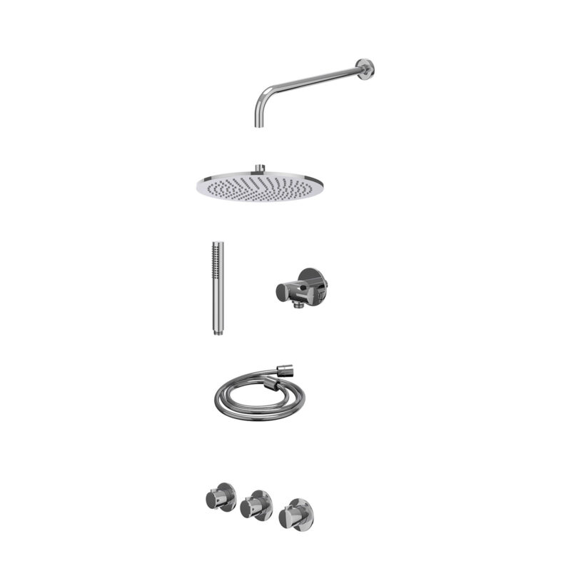 Excl. inbouwbox regendoucheset inbouwthermostaatkraan met 2 vaste stopkranen symmetry, wandarm, R30cmME, verstelbare steun me