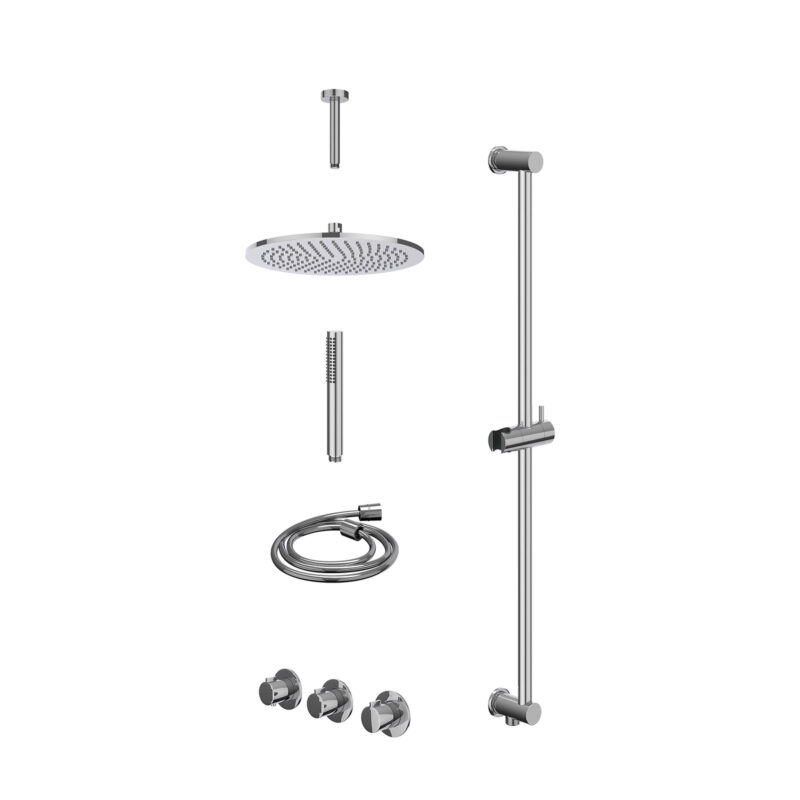 Winkelwagen 28 Excl. inbouwbox regendoucheset inbouwthermostaatkraan met 2 vaste stopkranen symmetry, plafondbuis 15cm, R30cmME, glijstang m