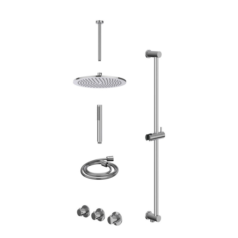 Winkelwagen 4 Excl. inbouwbox regendoucheset inbouwthermostaatkraan met 2 vaste stopkranen symmetry, plafondbuis 30cm, R30cmME, glijstang m