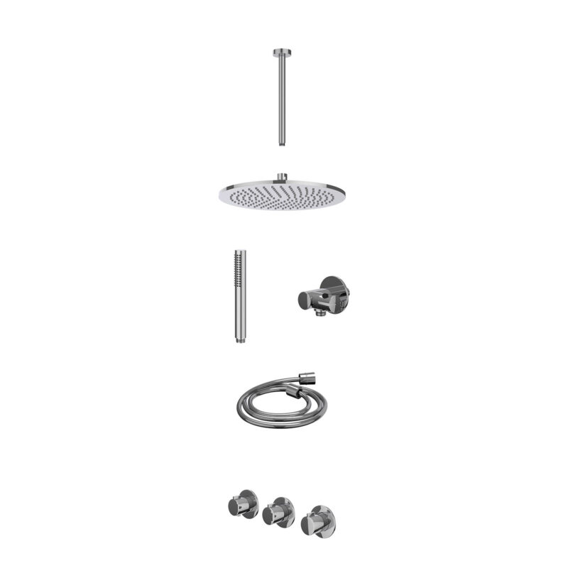 Winkelwagen 16 Excl. inbouwbox regendoucheset inbouwthermostaatkraan met 2 vaste stopkranen symmetry, plafondbuis 30cm, R30cmME, verstelbare steun met geïnt. uitlaat, doucheslang 150cm en staafmodel