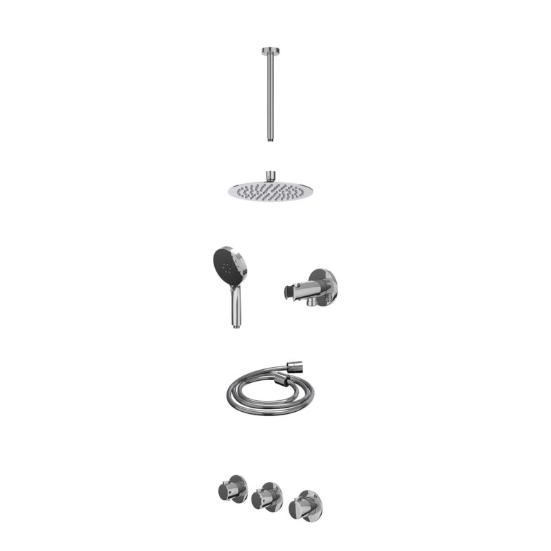 Excl. inbouwbox regendoucheset inbouwthermostaatkraan met 2 vaste stopkranen symmetry, plafondbuis 30cm, R20cmSL, houder met 