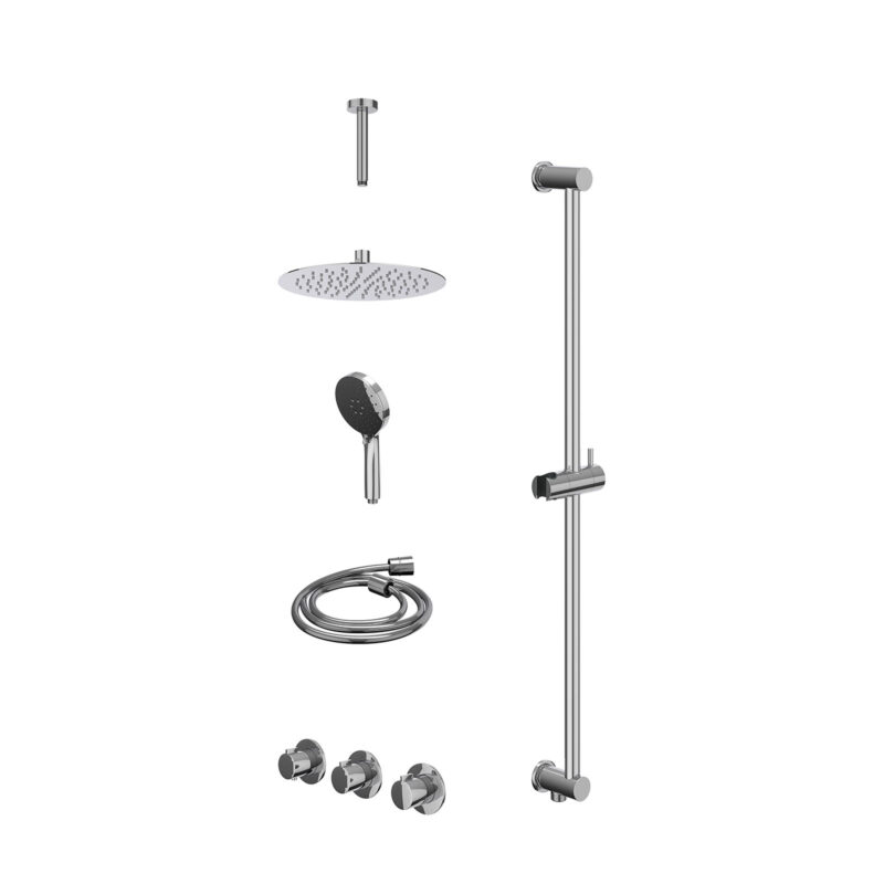 Excl. inbouwbox regendoucheset inbouwthermostaatkraan met 2 vaste stopkranen symmetry, plafondbuis 15cm, R25cmSL, glijstang m