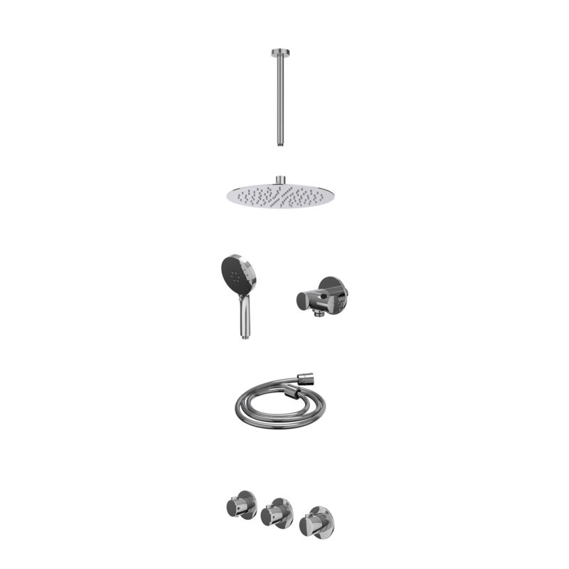 Excl. inbouwbox regendoucheset inbouwthermostaatkraan met 2 vaste stopkranen symmetry, plafondbuis 30cm, R25cmSL, verstelbare