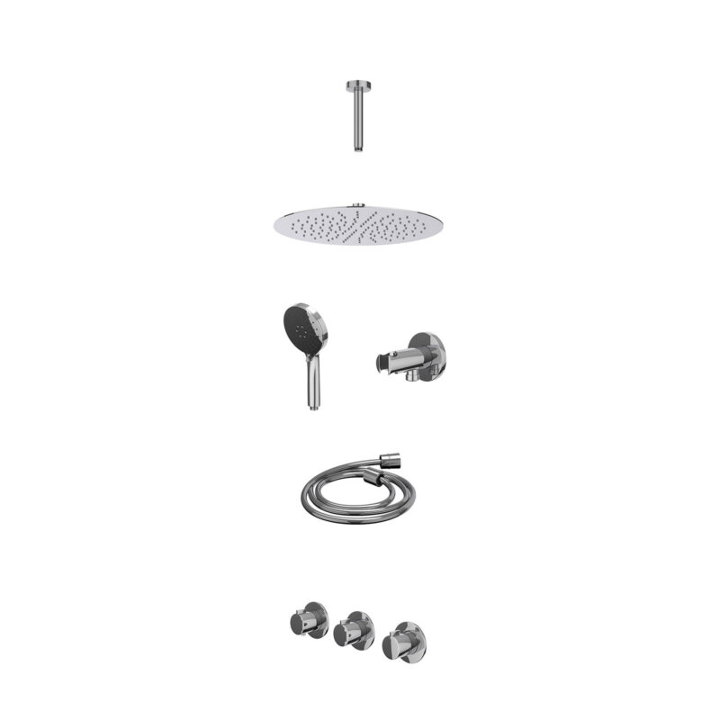 Excl. inbouwbox regendoucheset inbouwthermostaatkraan met 2 vaste stopkranen symmetry, plafondbuis 15cm, R30cmSL, houder met 